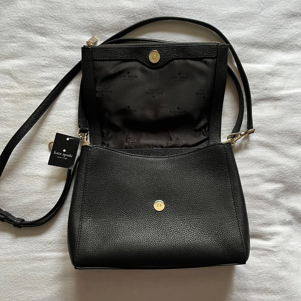 NWT Kate Spade NY Black Leather Adjustable Crossbody Purse - Picture 4 of 10